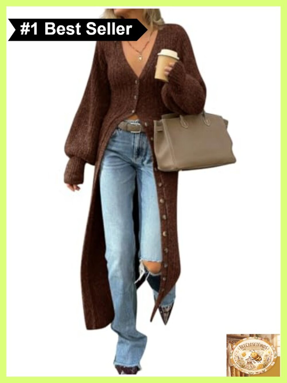 Chunky Knit Long Duster Cardigan Button Down Maxi Sweater Dress V Neck